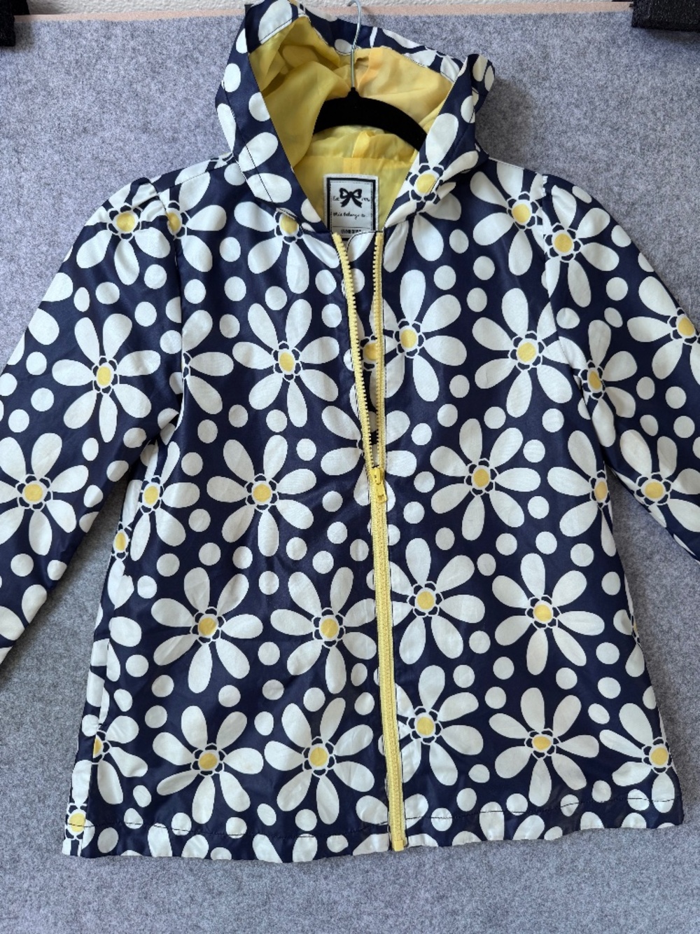 Gymboree Daisy Print Hooded Rain Jacket Girls Medium 7/8 Navy Yellow